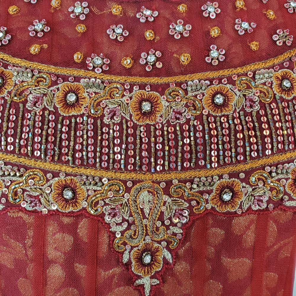 Traditional Indian Dress Pakistani Beaded Floral Embellished Metallic Burnt Red - Picture 10 of 16